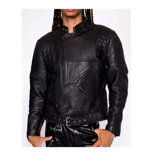 Steinmark L Wilsons $650 Heavy LEATHER Motorcycle Jacket Rider Safety Black 44